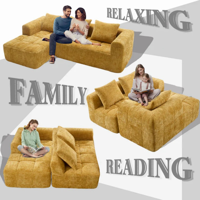 UNITED WE WIN 98.42-inch modular sectional sofa, modern modular L-shaped sofa with chaise longue, equipped with small side pockets and free of compression during installation.-海智集-Default-