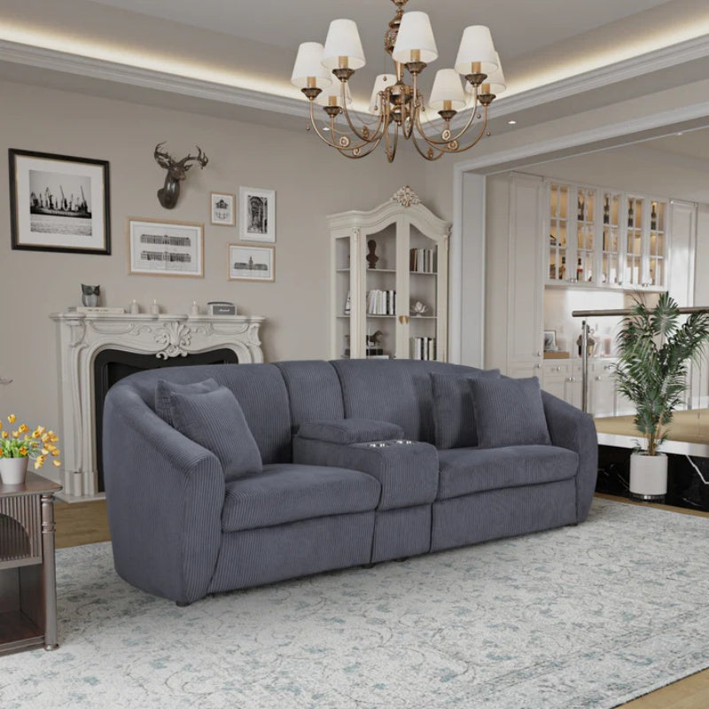 UNITED WE WIN corduroy fabric, two cup holders, storage, oversized two-seat, solid wood frame, high quality sponge filling, curved placement sofa-海智集-Default-