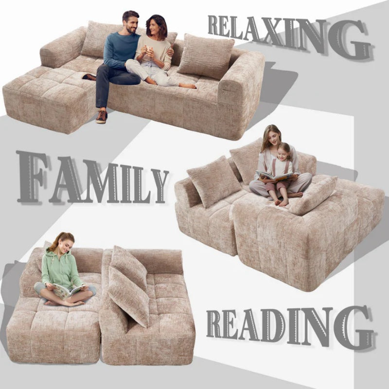 UNITED WE WIN 98.42-inch modular sectional sofa, modern modular L-shaped sofa with chaise longue, equipped with small side pockets and free of compression during installation.-海智集-Default-