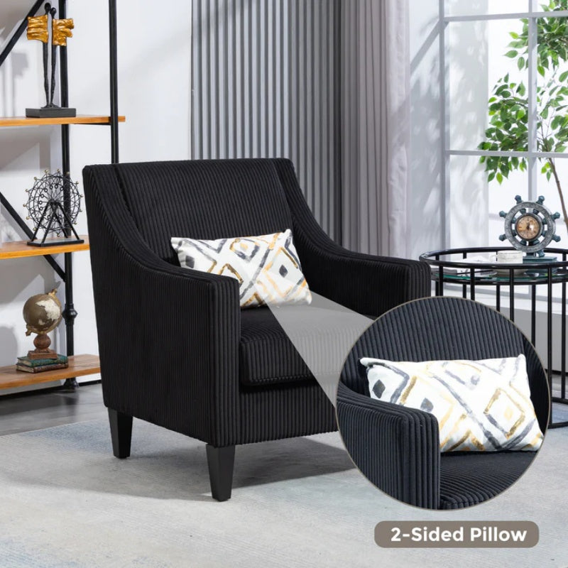 COOLMORE Modern Accent Chair,Upholstered Armchair with Scooped Arms for Bedroom,Apartment,Studio,Office,Waiting Room(Black Corduroy)-海智集-Default-