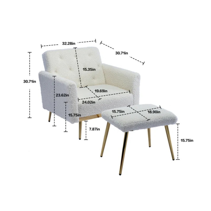 COOLMORE Velvet Accent Chair with Adjustable Armrests and Backrest, Button Tufted Lounge Chair, Single Recliner Armchair with Ottoman-海智集-Default-