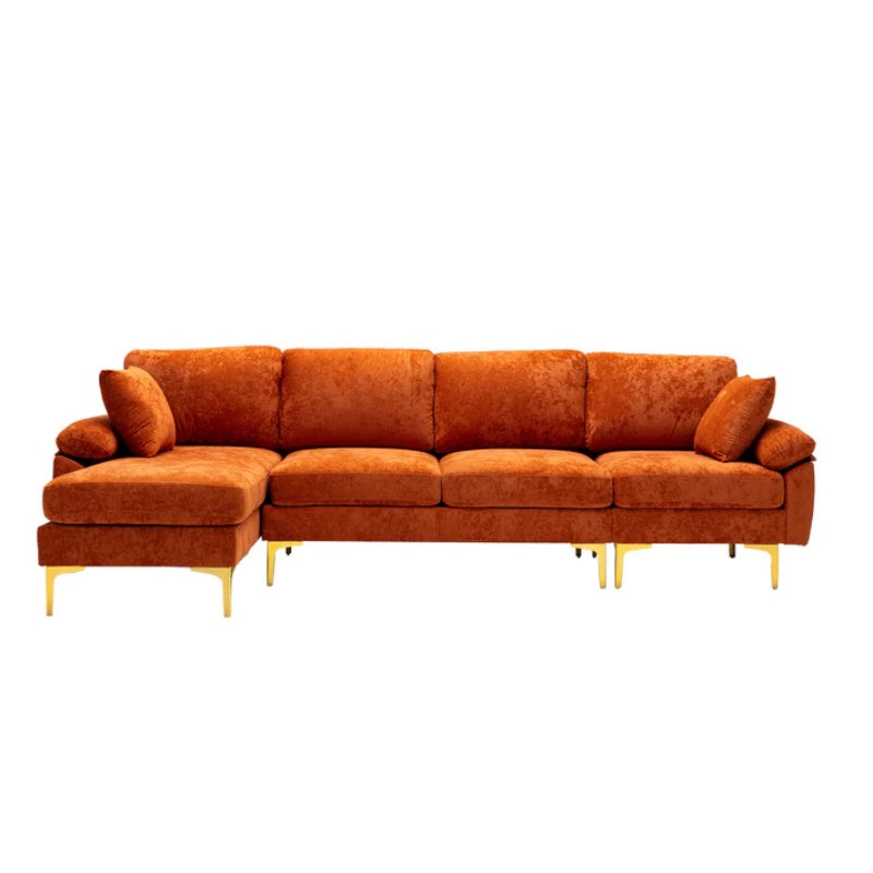 COOLMORE U-shape sectional sofa with Ottoman , Reversible Sofa Couch for Living Room,Spacious Furniture,Durable Couch Removable and machine washable cover (Orange Velvet)-海智集-Default-
