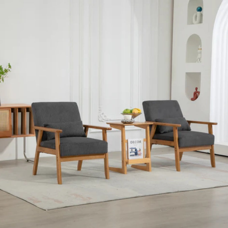 Leisure Chair with Solid Wood Armrest and Feet, Leisure chair, wood frame, velvet, l, solid rubber wood legs, Mid-Century Modern Accent chair, for Living Room Bedroom Studio chair,Two packs-海智集-Default-