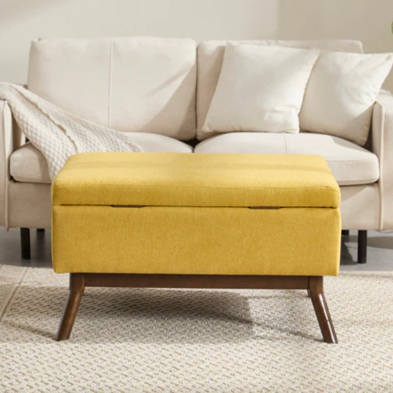 Mid-century modern square coffee table storage bench, assembled, suitable for living room, entryway and family room, used as a coffee table, stirrups, shoe bench-海智集-Default-