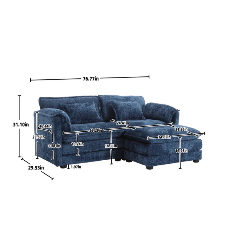 UNITED WE WIN Chenille fabric, removable armrests with side pockets, high density sponge filling, oversized double sofa with footstool-海智集-Default-