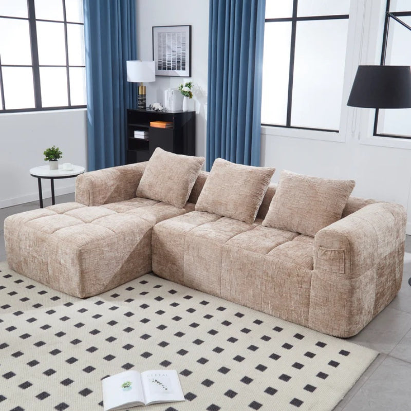 UNITED WE WIN 98.42-inch modular sectional sofa, modern modular L-shaped sofa with chaise longue, equipped with small side pockets and free of compression during installation.-海智集-Default-