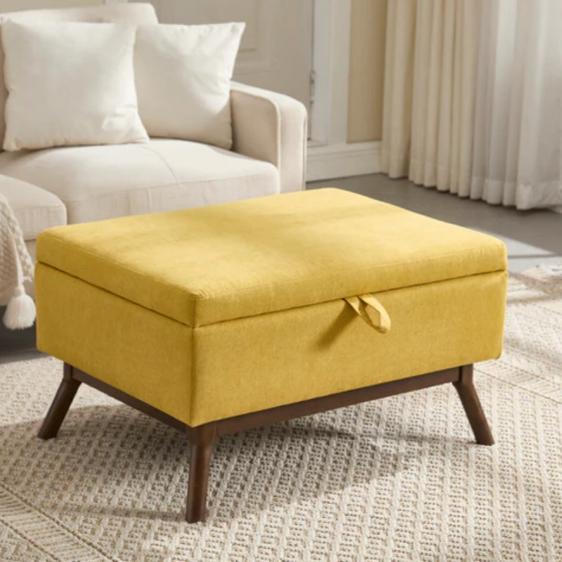 Mid-century modern square coffee table storage bench, assembled, suitable for living room, entryway and family room, used as a coffee table, stirrups, shoe bench-海智集-Default-