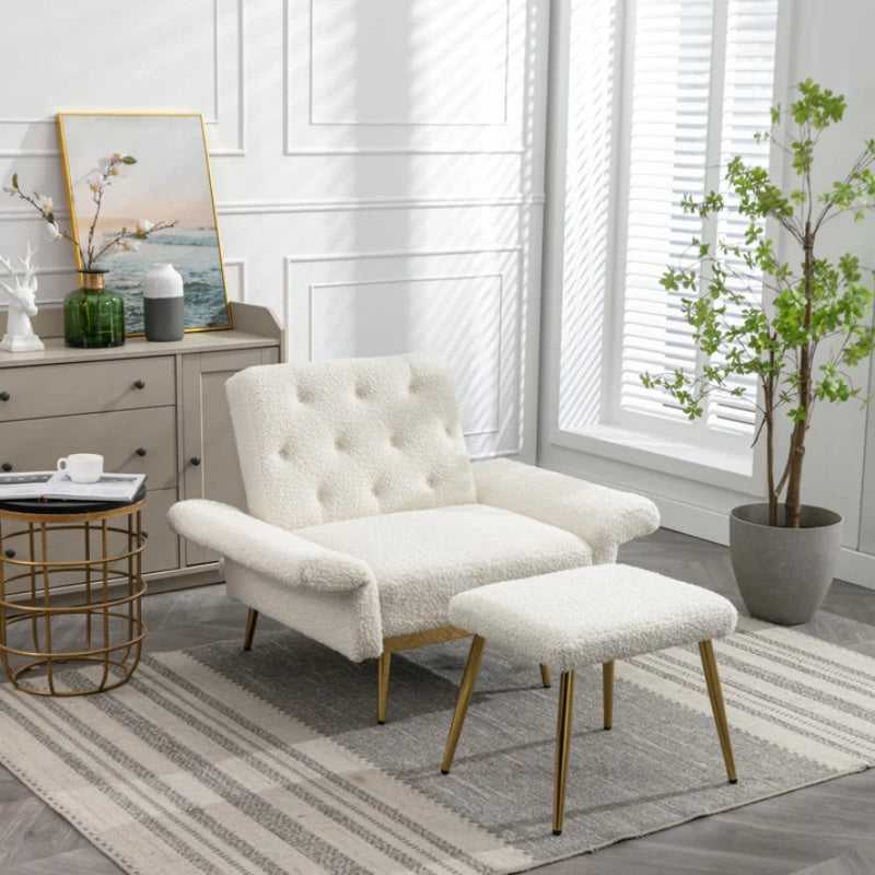 COOLMORE Velvet Accent Chair with Adjustable Armrests and Backrest, Button Tufted Lounge Chair, Single Recliner Armchair with Ottoman-海智集-Default-