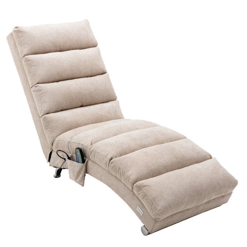Linen Massage Chaise Lounge Indoor with Remote Control, Ergonomic Electric Massage Lounger in Beige-海智集-Default-
