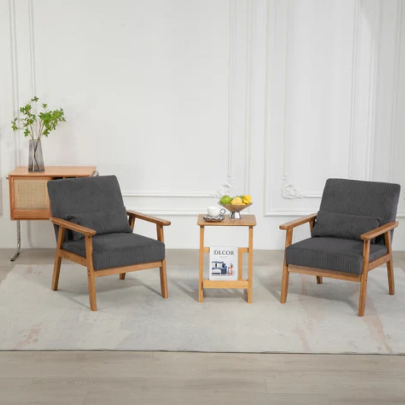 Leisure Chair with Solid Wood Armrest and Feet, Leisure chair, wood frame, velvet, l, solid rubber wood legs, Mid-Century Modern Accent chair, for Living Room Bedroom Studio chair,Two packs-海智集-Default-