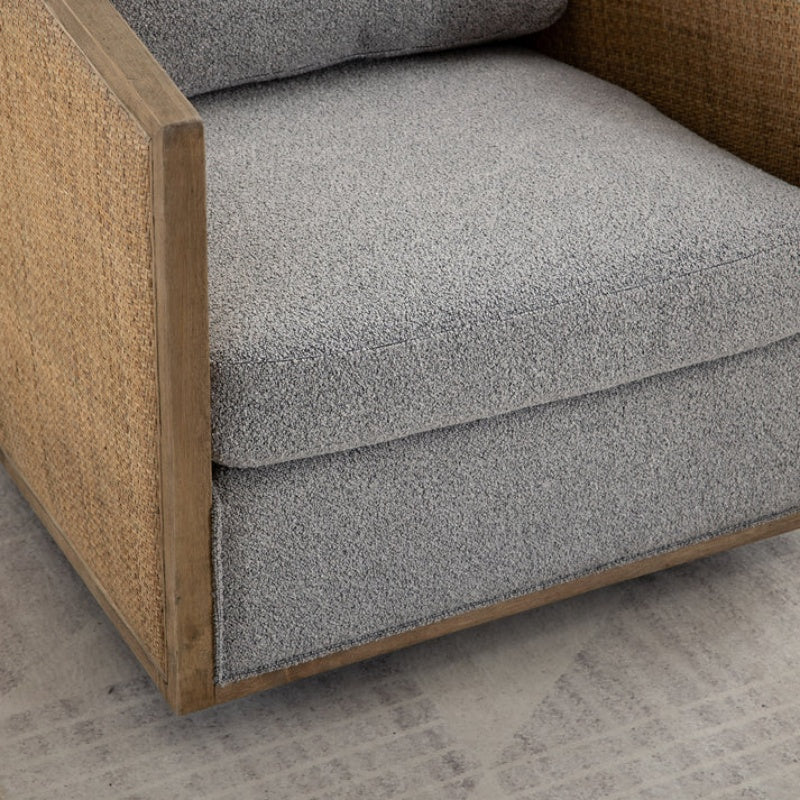 Swivel Barrel Chair, Comfy Round Accent Sofa Chair, 360 Degree Swivel, Gray Boucle, Solid Wood Frame-海智集-Default-