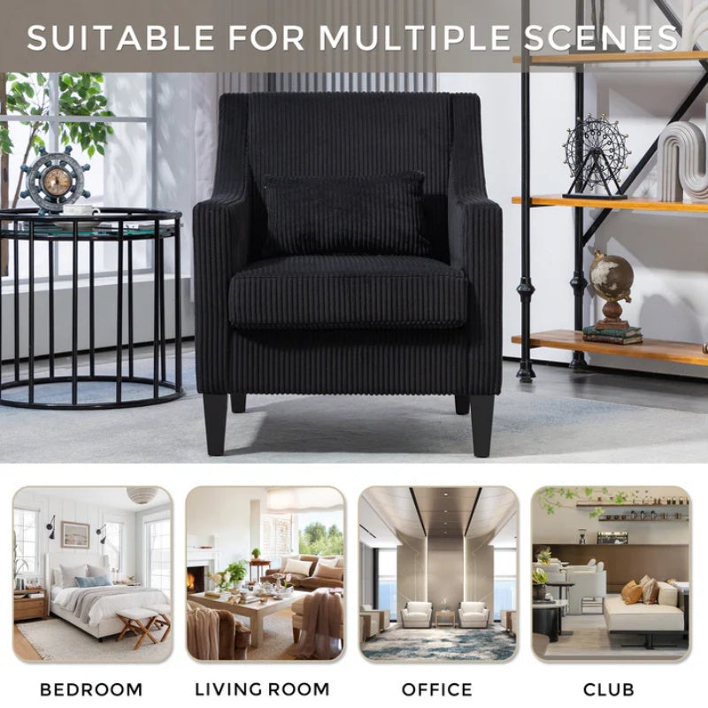 COOLMORE Modern Accent Chair,Upholstered Armchair with Scooped Arms for Bedroom,Apartment,Studio,Office,Waiting Room(Black Corduroy)-海智集-Default-