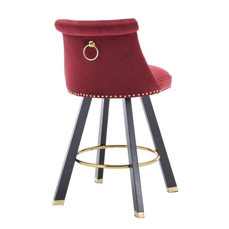 COOLMORE Set of 2,Back pull point design, velvet material, 360 degree rotation, back pull loop detachable design, rivet decoration, square foot wooden bar chair-海智集-Default-