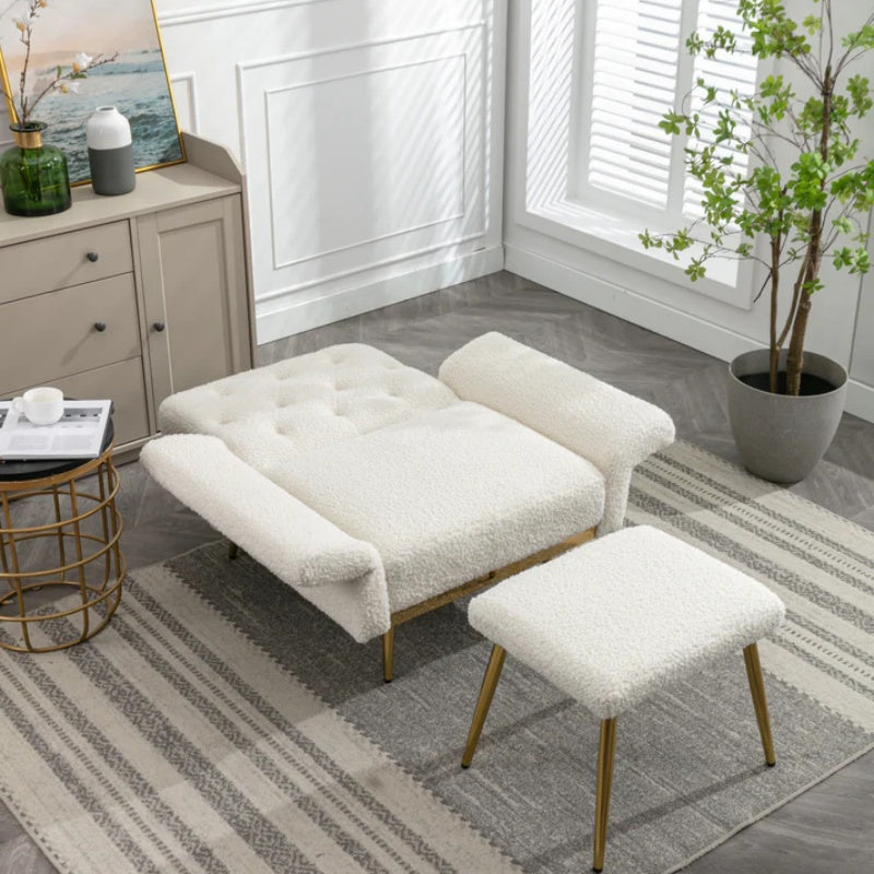 COOLMORE Velvet Accent Chair with Adjustable Armrests and Backrest, Button Tufted Lounge Chair, Single Recliner Armchair with Ottoman-海智集-Default-