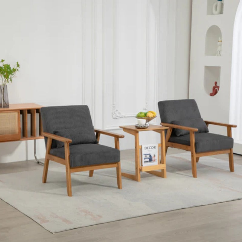 Leisure Chair with Solid Wood Armrest and Feet, Leisure chair, wood frame, velvet, l, solid rubber wood legs, Mid-Century Modern Accent chair, for Living Room Bedroom Studio chair,Two packs-海智集-Default-