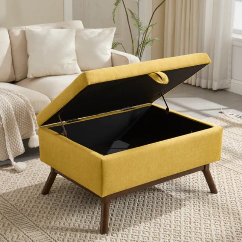 Mid-century modern square coffee table storage bench, assembled, suitable for living room, entryway and family room, used as a coffee table, stirrups, shoe bench-海智集-Default-