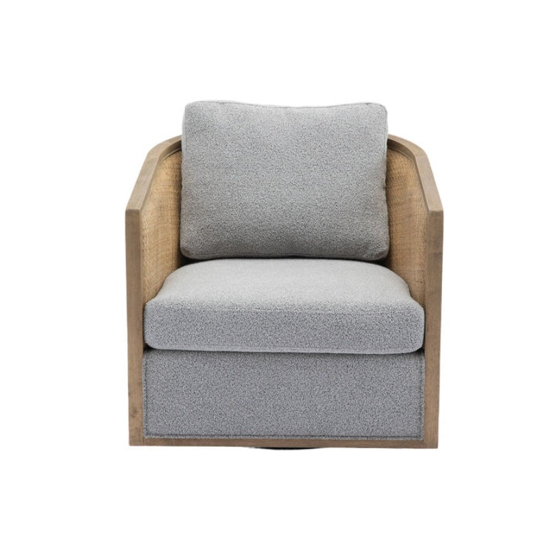 Swivel Barrel Chair, Comfy Round Accent Sofa Chair, 360 Degree Swivel, Gray Boucle, Solid Wood Frame-海智集-Default-