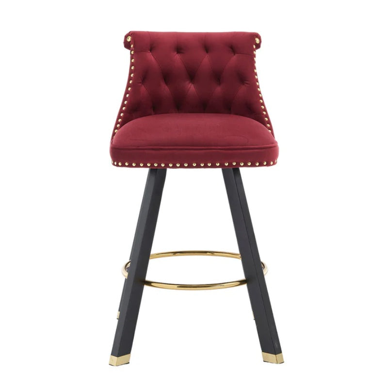 COOLMORE Set of 2,Back pull point design, velvet material, 360 degree rotation, back pull loop detachable design, rivet decoration, square foot wooden bar chair-海智集-Default-