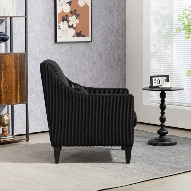 COOLMORE Modern Accent Chair,Upholstered Armchair with Scooped Arms for Bedroom,Apartment,Studio,Office,Waiting Room(Black Corduroy)-海智集-Default-