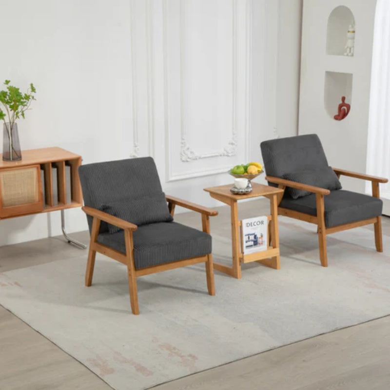 Leisure Chair with Solid Wood Armrest and Feet, Leisure chair, wood frame, velvet, l, solid rubber wood legs, Mid-Century Modern Accent chair, for Living Room Bedroom Studio chair,Two packs-海智集-Default-