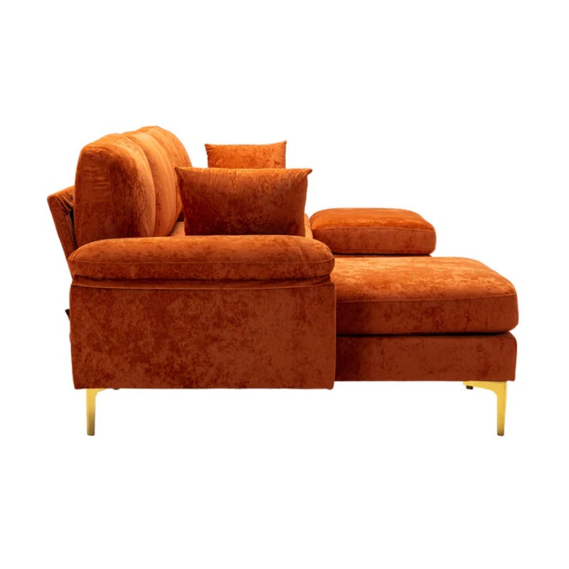 COOLMORE U-shape sectional sofa with Ottoman , Reversible Sofa Couch for Living Room,Spacious Furniture,Durable Couch Removable and machine washable cover (Orange Velvet)-海智集-Default-
