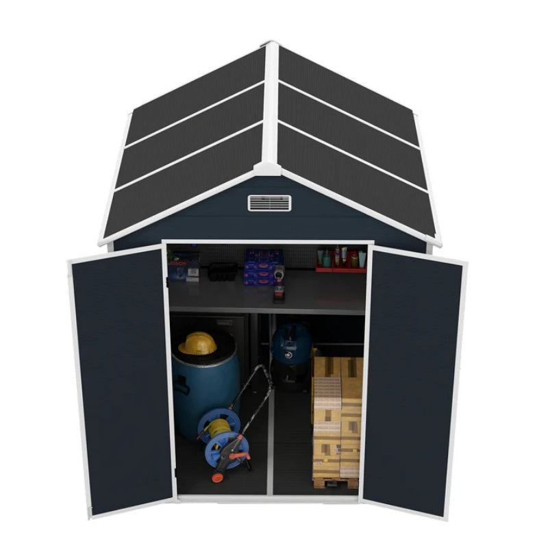 Campcraft 6*6ft resin storage shed, high quality pp material, strong structure, waterproof, rust and UV proof, large storage space, 12mm thick pp board, HD window lighting Dark gray-海智集-Default-