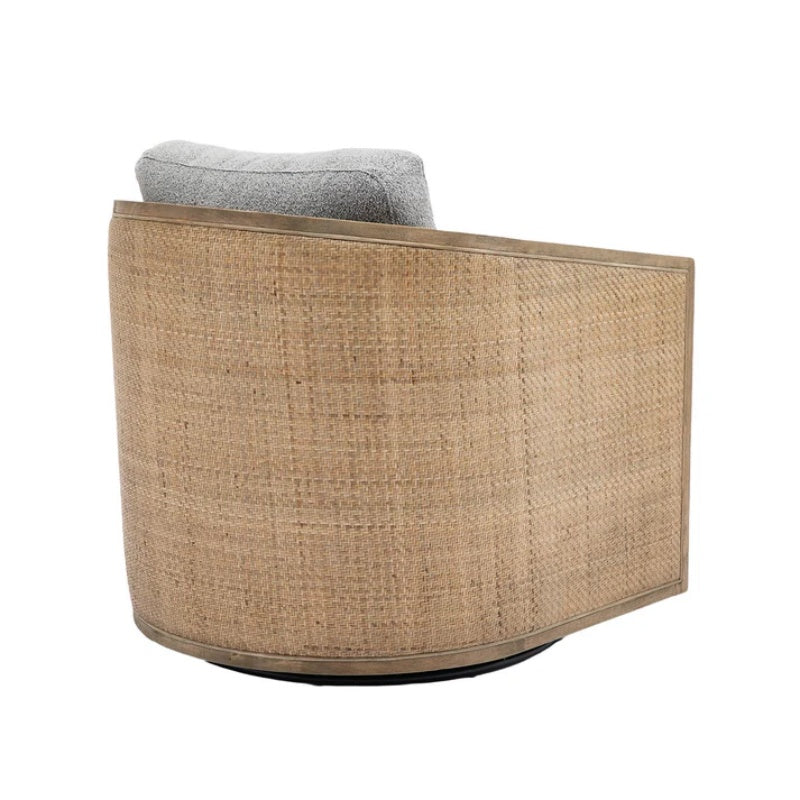 Swivel Barrel Chair, Comfy Round Accent Sofa Chair, 360 Degree Swivel, Gray Boucle, Solid Wood Frame-海智集-Default-