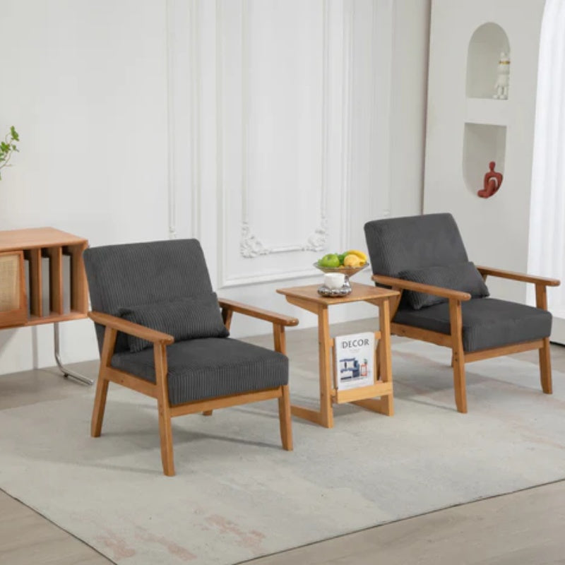 Leisure Chair with Solid Wood Armrest and Feet, Leisure chair, wood frame, velvet, l, solid rubber wood legs, Mid-Century Modern Accent chair, for Living Room Bedroom Studio chair,Two packs-海智集-Default-