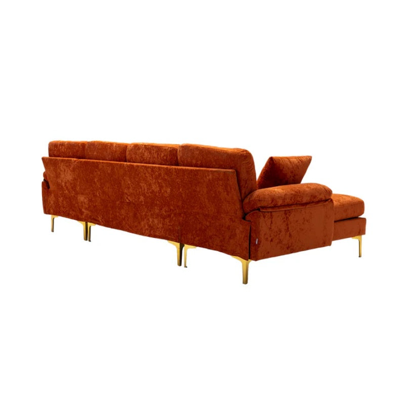 COOLMORE U-shape sectional sofa with Ottoman , Reversible Sofa Couch for Living Room,Spacious Furniture,Durable Couch Removable and machine washable cover (Orange Velvet)-海智集-Default-