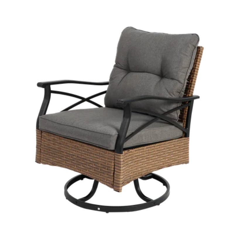 Outdoor Swivel Rocker Chairs Set 3 Piece with 1 Table and 2 Rocking & Swivel Chairs Support 350lbs Brown Wicker Outdoor Furniture Patio Conversation Set-海智集-Default-