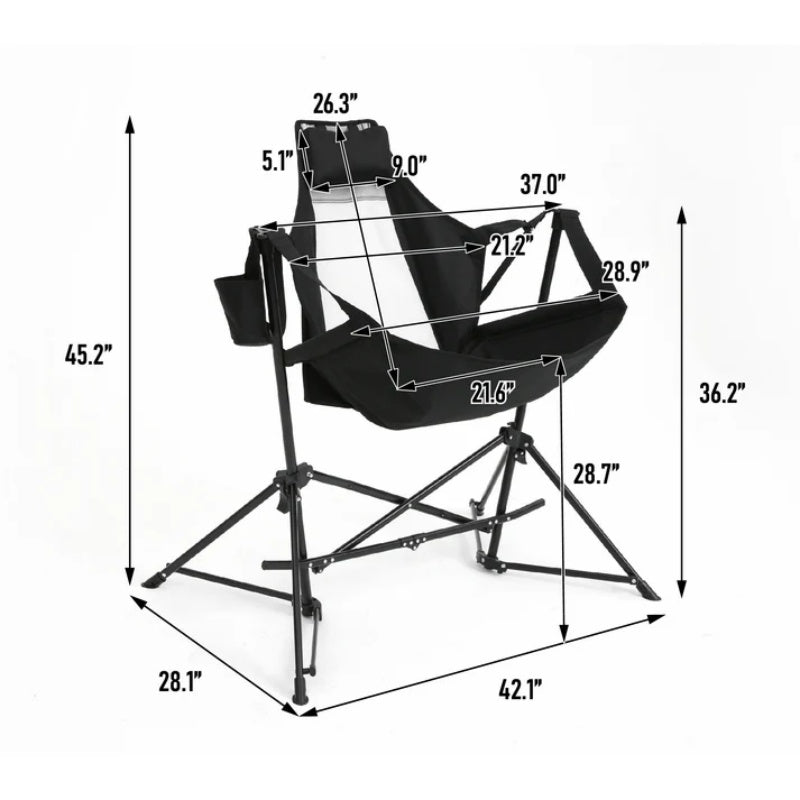 Hammock Camping Chair, Folding Portable Rocking Chair, Aluminum Alloy Adjustable Back Swinging Chair with Pillow Cup Holder, Recliner with Carry Bag for Outdoor Travel Lawn Backyard, Black (2pcs)-海智集-Default-