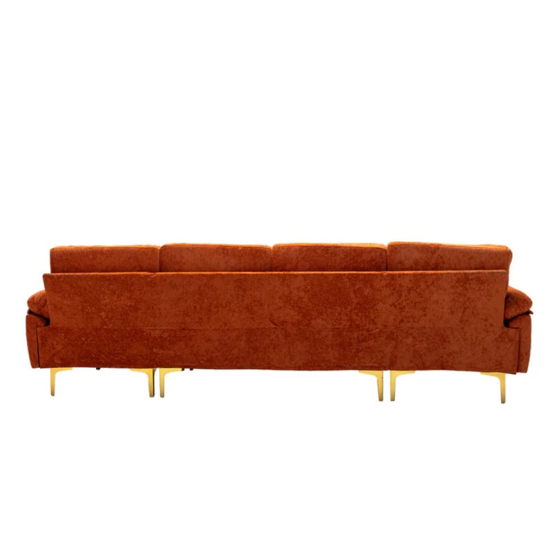 COOLMORE U-shape sectional sofa with Ottoman , Reversible Sofa Couch for Living Room,Spacious Furniture,Durable Couch Removable and machine washable cover (Orange Velvet)-海智集-Default-