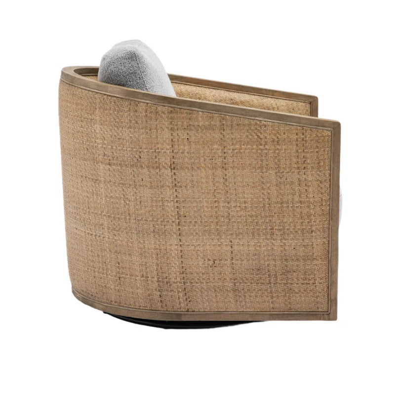 Swivel Barrel Chair, Comfy Round Accent Sofa Chair, 360 Degree Swivel, Gray Boucle, Solid Wood Frame-海智集-Default-