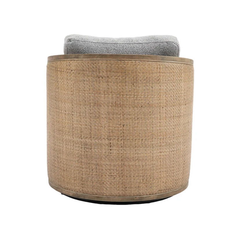 Swivel Barrel Chair, Comfy Round Accent Sofa Chair, 360 Degree Swivel, Gray Boucle, Solid Wood Frame-海智集-Default-