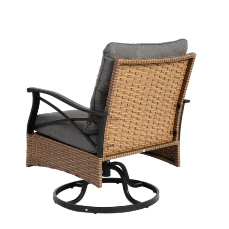 Outdoor Swivel Rocker Chairs Set 3 Piece with 1 Table and 2 Rocking & Swivel Chairs Support 350lbs Brown Wicker Outdoor Furniture Patio Conversation Set-海智集-Default-