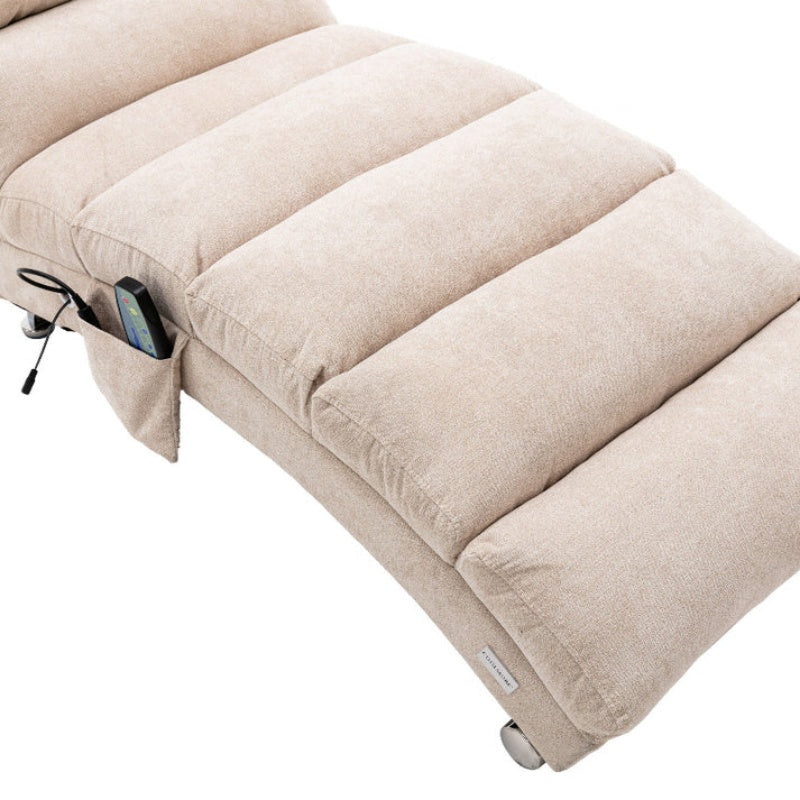 Linen Massage Chaise Lounge Indoor with Remote Control, Ergonomic Electric Massage Lounger in Beige-海智集-Default-