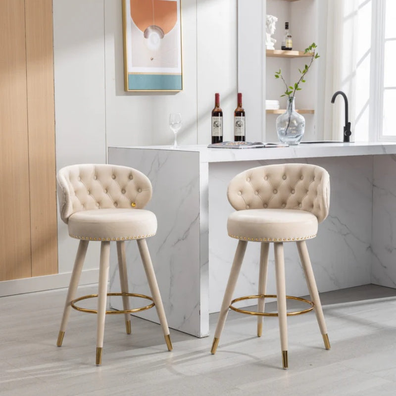 COOLMORE Counter Height Bar Stools Set of 2 for Kitchen Counter Solid Wood Legs with a fixed height of 360 degrees-海智集-Default-