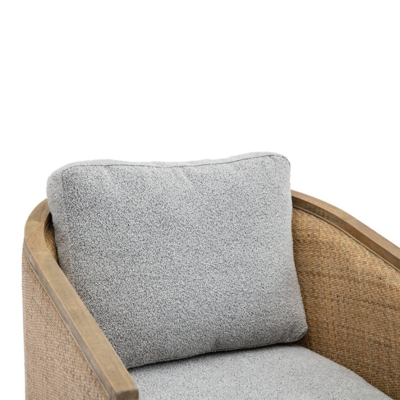 Swivel Barrel Chair, Comfy Round Accent Sofa Chair, 360 Degree Swivel, Gray Boucle, Solid Wood Frame-海智集-Default-