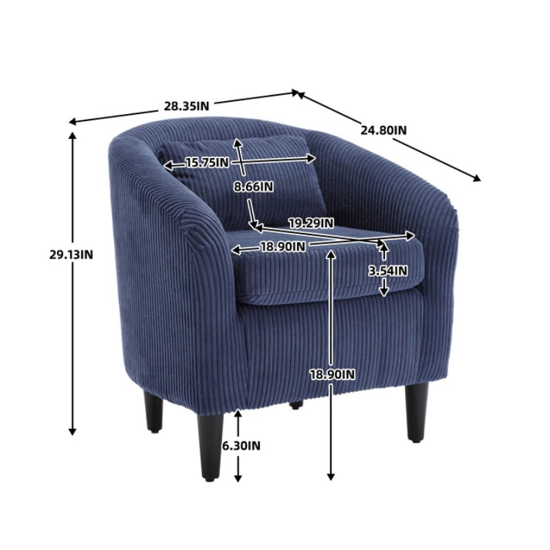 COOLMORE Living Room Accent Barrel Chair, Century Modern Style Decorative Chair, Armchair for Living Room with Thick Cushions and Pillows, Comfy Single Sofa Chair, Chair with Wooden Legs,Blue-海智集-Default-