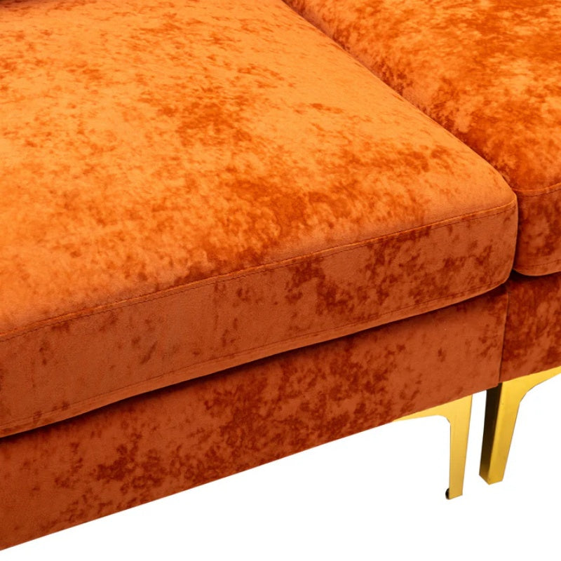 COOLMORE U-shape sectional sofa with Ottoman , Reversible Sofa Couch for Living Room,Spacious Furniture,Durable Couch Removable and machine washable cover (Orange Velvet)-海智集-Default-