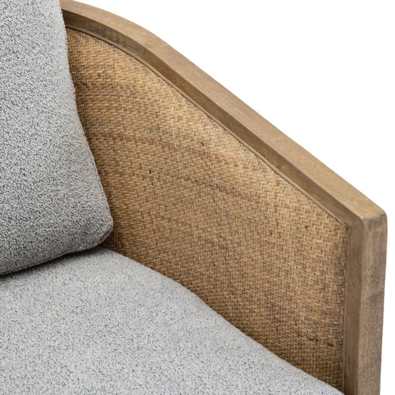 Swivel Barrel Chair, Comfy Round Accent Sofa Chair, 360 Degree Swivel, Gray Boucle, Solid Wood Frame-海智集-Default-
