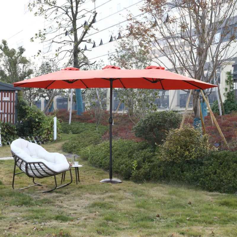 14.8 Ft Double Sided Outdoor Umbrella Rectangular Large with Crank ( Orange )(No Base)-海智集-Default-