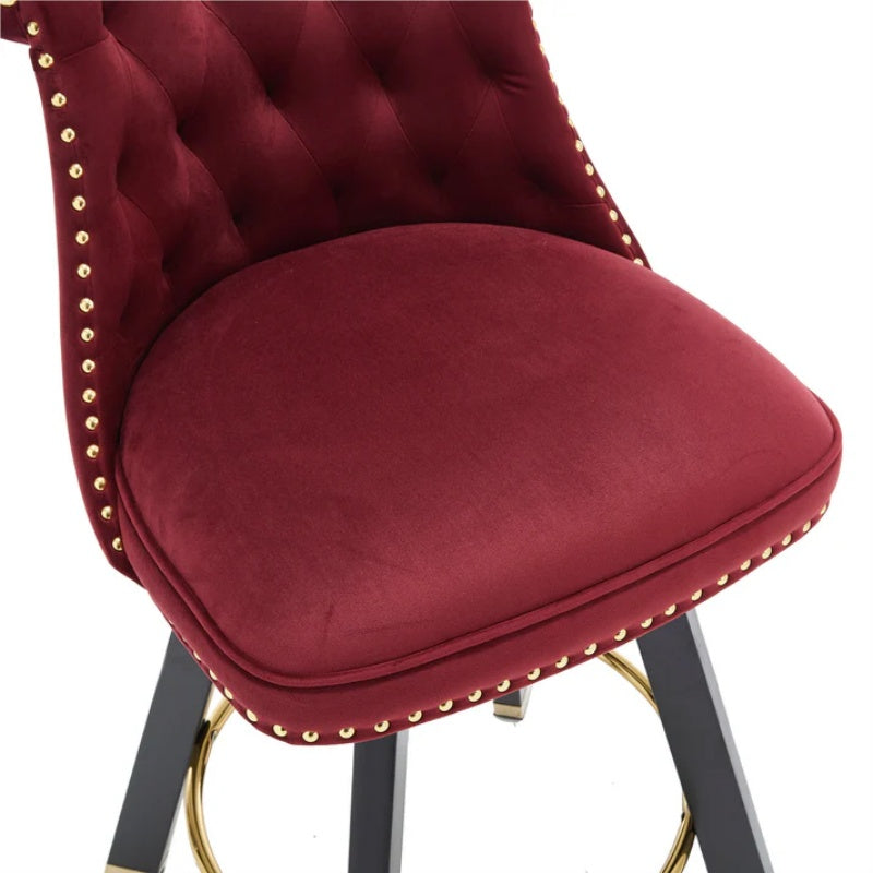 COOLMORE Set of 2,Back pull point design, velvet material, 360 degree rotation, back pull loop detachable design, rivet decoration, square foot wooden bar chair-海智集-Default-