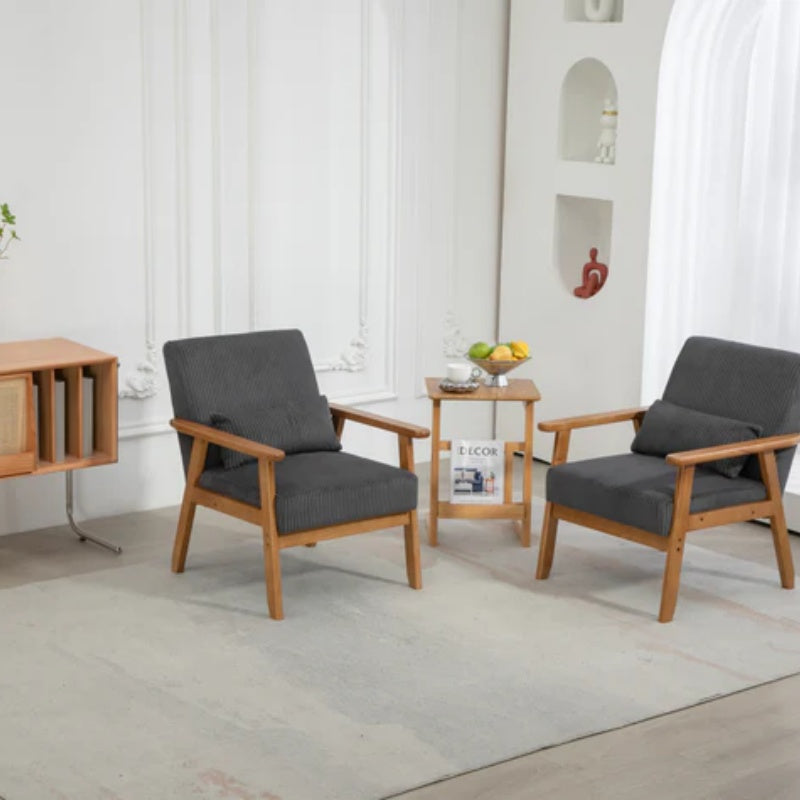 Leisure Chair with Solid Wood Armrest and Feet, Leisure chair, wood frame, velvet, l, solid rubber wood legs, Mid-Century Modern Accent chair, for Living Room Bedroom Studio chair,Two packs-海智集-Default-