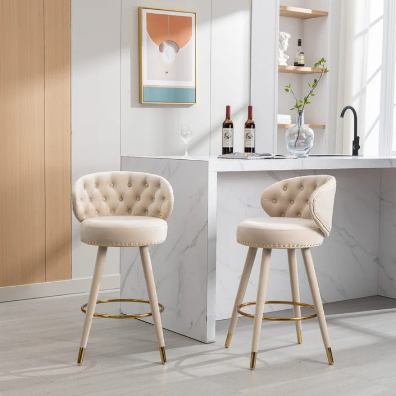COOLMORE Counter Height Bar Stools Set of 2 for Kitchen Counter Solid Wood Legs with a fixed height of 360 degrees-海智集-Default-