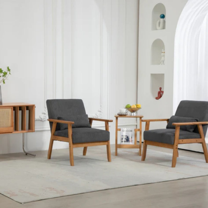 Leisure Chair with Solid Wood Armrest and Feet, Leisure chair, wood frame, velvet, l, solid rubber wood legs, Mid-Century Modern Accent chair, for Living Room Bedroom Studio chair,Two packs-海智集-Default-