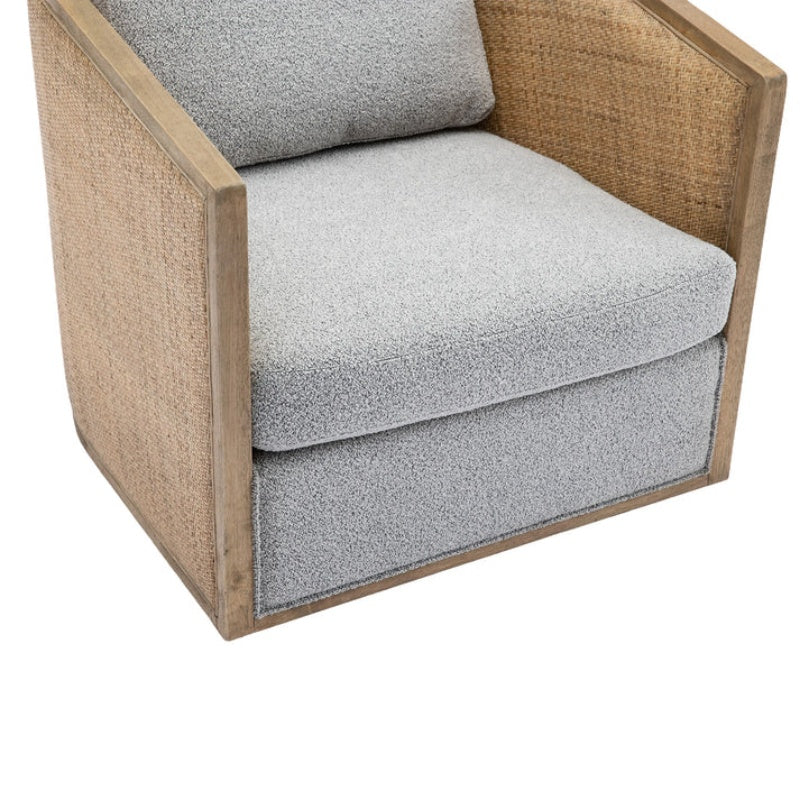 Swivel Barrel Chair, Comfy Round Accent Sofa Chair, 360 Degree Swivel, Gray Boucle, Solid Wood Frame-海智集-Default-