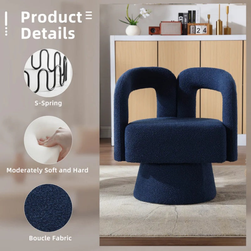 COOLMORE 360 Degree Swivel Cuddle Barrel Accent Chairs, Round Armchairs with Wide Upholstered, Fluffy Fabric Chair for Living Room, Bedroom, Office, Waiting Rooms (Navy Boucle)-海智集-Default-