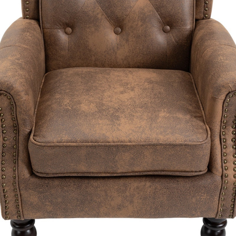 Modern Coffee Wood Frame Armchair with Sturdy Wood Legs and Microsuede Upholstery for Living Room-海智集-Default-