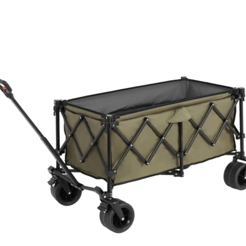 Beach Wagon,Collapsible Wagon 220lbs with Big Wheels Foldable Wagon Carts, Heavy Duty 300L Folding Utility Garden Cart with Big All-Terrain Beach Wheels & Drink Holders. Army Green-海智集-Default-